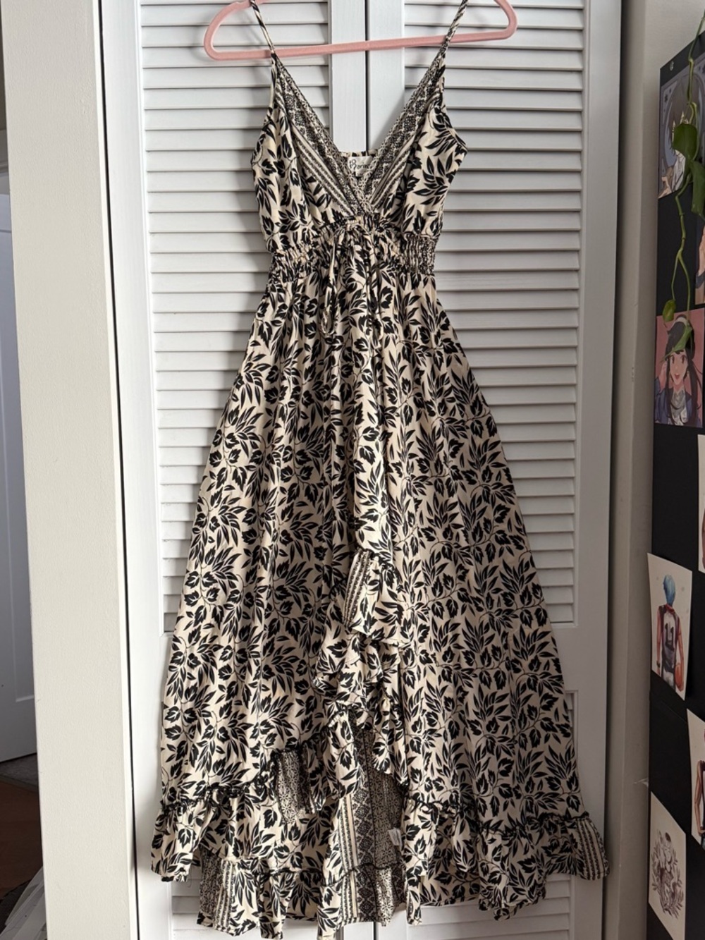 Cream and Black Floral Maxi Dress